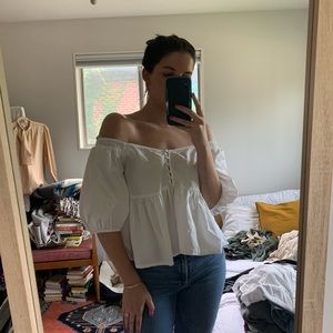 FREE PEOPLE romantic off the shoulder button top